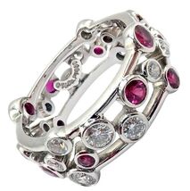 Authentic! Tiffany &amp; Co Platinum Diamond Ruby Bubbles Band Ring Size 5.5 - $7,250.00