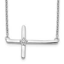 14K White Gold Diamond Sideways Cross Necklace - £368.83 GBP
