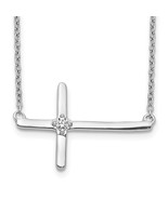 14K White Gold Diamond Sideways Cross Necklace - $10,893.62 MXN