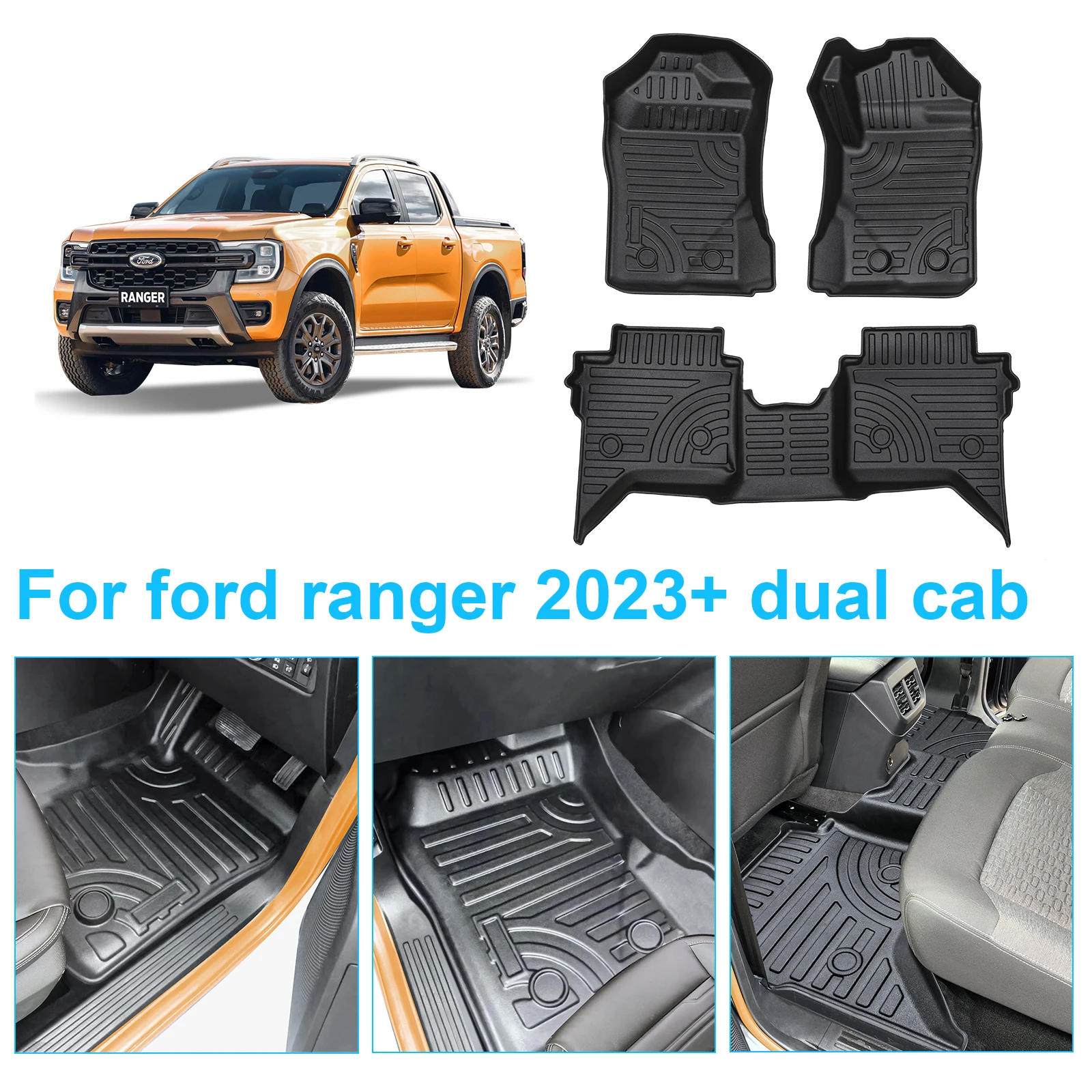 Custom Car Floor Mats Foot Pad for Ford Ranger Next-gen 2022 2023+ Double Cabin - £283.23 GBP