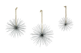 Silver Metal Bursting Star Decorative Hanging Ornaments Set of 3 Rope Hangers - £28.98 GBP