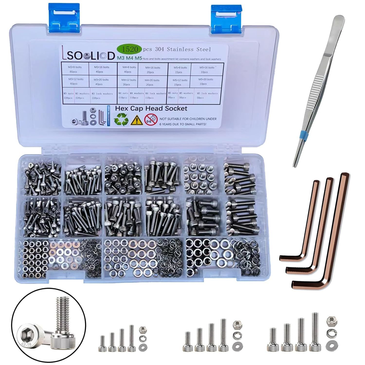 1520Pcs Nuts And Bolts Assortment Kit Metric Screws With Washers Lock Wa... - $29.99