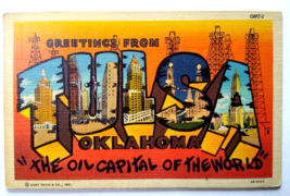 Greetings From Tulsa Oklahoma Large Letter Linen Postcard Curt Teich Oil City - £10.66 GBP