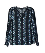 Talbots Womens Size XS Top Black Dark Floral Ruffle Neck LS Blouse Casual - $17.70