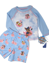 PAW PATROL Swim Shorts and Rashguard Shirt Swim Set Blue w Pink Flamingo Sz 18M - $16.45