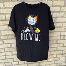 Camping Marshmellow Blow Me Men&#39;s XL Black Cotton T-Shirt - $19.37