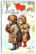 Postcard To My Own Valentine Winter Scene Two Children Snowman c.1910 - £9.95 GBP