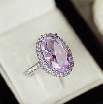 14k White Gold Plated Silver 2.50Ct Oval Simulated Amethyst Engagement Halo Ring - £94.66 GBP