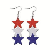 NEW 2&quot; Wood Patriotic Star Silver Earrings Laser Cut - £8.69 GBP