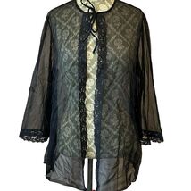 Vintage Black Sheer Lace Bell Sleeve Boudoir Jacket Pin Up Lingerie S/M - $34.65