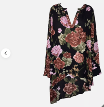 Catherine by Catherine Malandrino Black Pink Floral Asymmetrical Tunic T... - $535.15 MXN