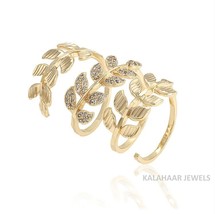 14k Gold Plated Diamond Ring Royal Luxury Elegant Gold Leaves Shape Wedding Ring - £108.69 GBP