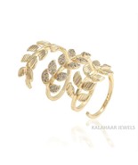 14k Gold Plated Diamond Ring Royal Luxury Elegant Gold Leaves Shape Wedd... - £106.50 GBP