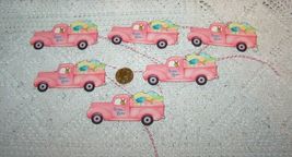 6 Pcs Primitive Fussy Cut PinkTruck Gift Vintage Linen Hang Tags #MNSD - £15.18 GBP