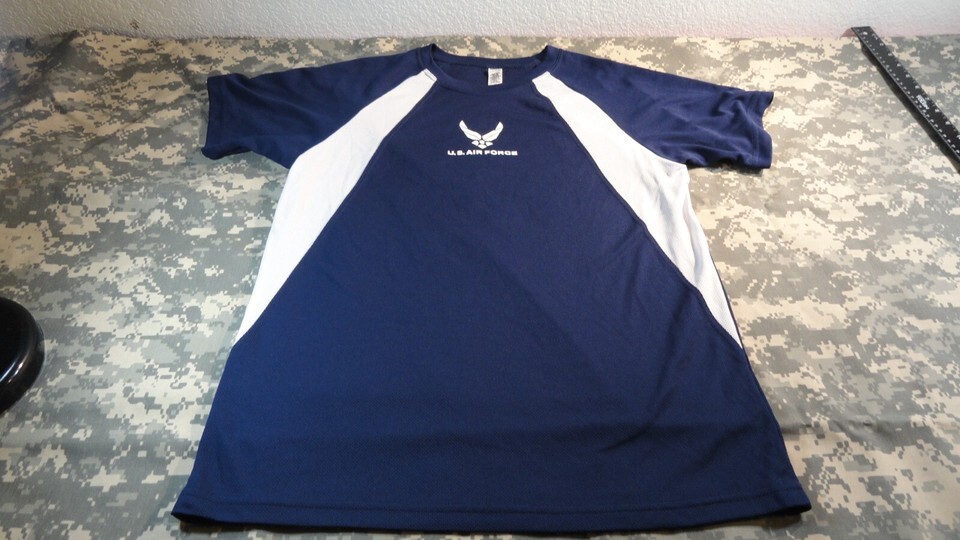 USAF AIR FORCE USAFA ATHLETIC FITNESS BLUE WHITE SHIRT SMALL - $19.00