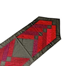 Quilted Table Runner Burgundy Black 42x14 Patchwork Christmas Calico Handmade - £8.69 GBP