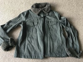 Hem &amp; Thread Cotton Military Jacket Coat Women&#39;s Small S Olive Green Drab - £13.44 GBP