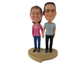 Custom Bobblehead Casual Couple Holding Hands And Wearing Smart Comfortable Clot - £119.61 GBP