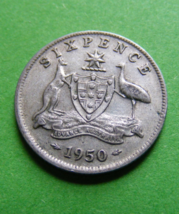 Authentic Silver Australia Old Sixpence Wedding Coin 1950 Kangaroo Emu Vintage - £7.86 GBP