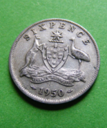 Authentic Silver Australia Old Sixpence Wedding Coin 1950 Kangaroo Emu V... - $13.58 CAD