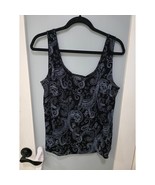 Alex Evenings Paisley Twinset 1X Tank Jacket Black Blue Stretch Formal - $653.59 MXN