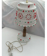 Vintage retro handcrafted lawnware white flower pot table lamp red green... - $88.47 CAD