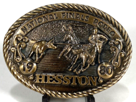 Hesston National Finals Rodeo Belt Buckle-Brass-Proffesional Cowboys-Vtg... - $16.83