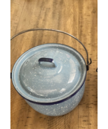 TURQUOISE COOKING POT HANDLE ENAMELWARE VTG SPECKLED BLUE COWBOY RUSTIC 4.5QT - $42.75