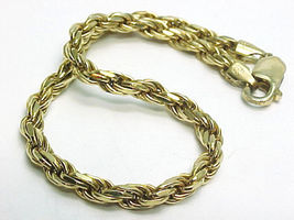Italian Yellow Gold On Sterling Silver Rope Chain Bracelet - 7 1/2 Inches - £30.46 GBP