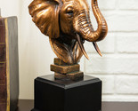 Ebros Safari Auspicious African Elephant W/ Trunk Raised Bronzed Statue ... - $52.99