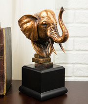 Ebros Safari Auspicious African Elephant W/ Trunk Raised Bronzed Statue ... - $52.99