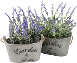 Butterfly Craze Artificial Lavender Plants In Rustic Wooden Planters, Br... - $38.99