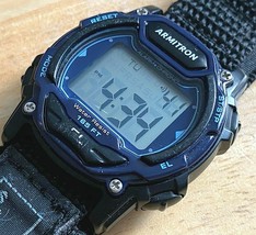 Armitron 45/7004 Mens 50m Black Nylon Digital Quartz Alarm Chrono Watch~New Batt - £9.90 GBP