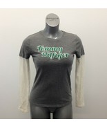 Tommy Hilfiger Long Sleeve Tee Women&#39;s Small Gray White Embroidered Spel... - $7.92