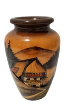 Vintage Handarbeight German Hand-carved  Hand-painted 3-D Wooden Vase Pine Trees - £10.99 GBP