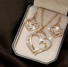 3 Pcs Set Of Jewellery Heart Shaped Earrings And Necklace Gifts Parties - £6.76 GBP