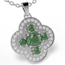 Shamrock Clover Flower Lab-Created Emerald Diamond Pendant In 14k White Gold - £631.97 GBP
