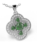 Shamrock Clover Flower Lab-Created Emerald Diamond Pendant In 14k White ... - $1,092.79 CAD