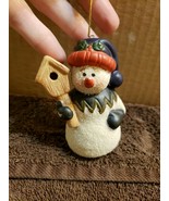 Christmas Ornament Ceramic Snowman Holding a Birdhouse - £2.37 GBP