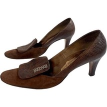60s Brown Heels Vegan Suede Reptile Shoes Vintage 8 Johansen - $27.00
