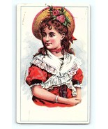 Victorian Trade Card Peerless Coffee Young Lady In Red Dress Hat With Pi... - £17.20 GBP