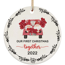 Our First Christmas Together Gnomes Round Ornament Ceramic 2022 Anniversary Gift - £11.62 GBP