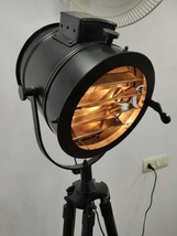 Vintage Industrial Wood Tripod Floor Lamp Stealth Black Spotlight &amp; Searchlight - £189.25 GBP
