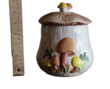 Chipped  Vtg Arnel&#39;s Small Mushroom Canister Ceramic 7&quot; Tall with Lid 1970s - £13.57 GBP