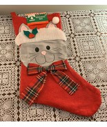 Christmas House Cat Design Red Felt Stocking Gray Kitten Holiday Gift Br... - £9.51 GBP