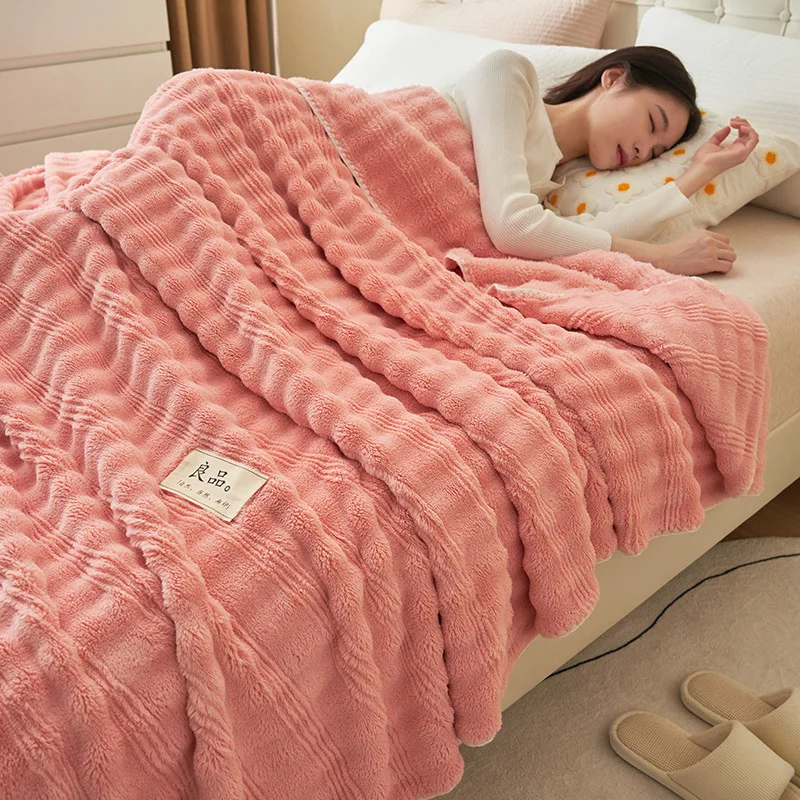Solid Color Warm Bed Blanket Adults Children Rabbit Plush Blanket Nap Air - £47.67 GBP
