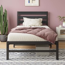 Black Twin Platform Bed Frame, Rustic Wood Headboard, No Box Spring Needed - €100,96 EUR