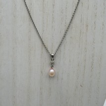 Monet Necklace Imitation Pearl Pendant 15&quot; Silver Tone Chain Clear Rhine... - £7.80 GBP