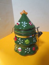 Ceramic Holiday Green Christmas Tree Treat Jar W/Clamp Closure 8&quot;T Bosto... - £11.62 GBP