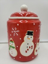 Hallmark Ceramic Christmas Cookie Jar Red Snowman Snowflakes 2011  - £15.81 GBP